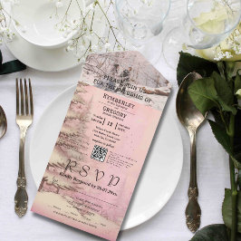 Foto QR-Code für Rosa Winterschnee Pine Tree All In One Einladung