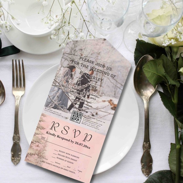 Foto QR-Code für Rosa Winterschnee Pine Tree All In One Einladung (Von Creator hochgeladen)