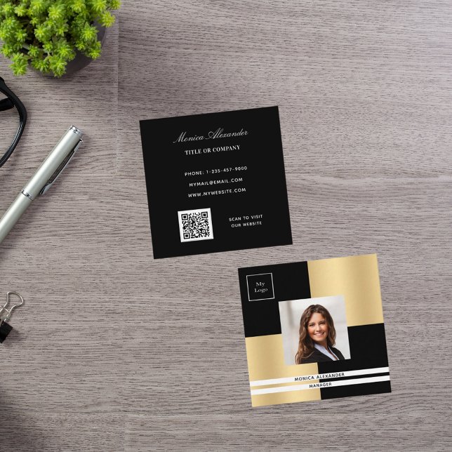 Foto QR-Code für Schwarzes Gold Quadratische Visitenkarte (Von Creator hochgeladen)