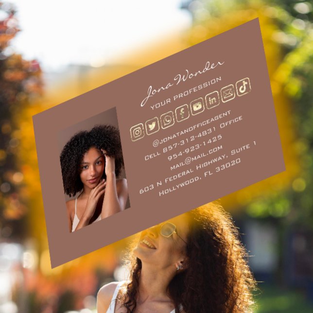 Foto QR Code für Social Media-Logos Rose Gold Visitenkarte (Social Media Logo Photo QR Code Makeup Rose Gold Business Card)