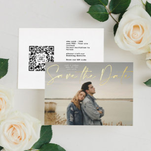 Foto QR Code Gold Foil Save the Date Karte