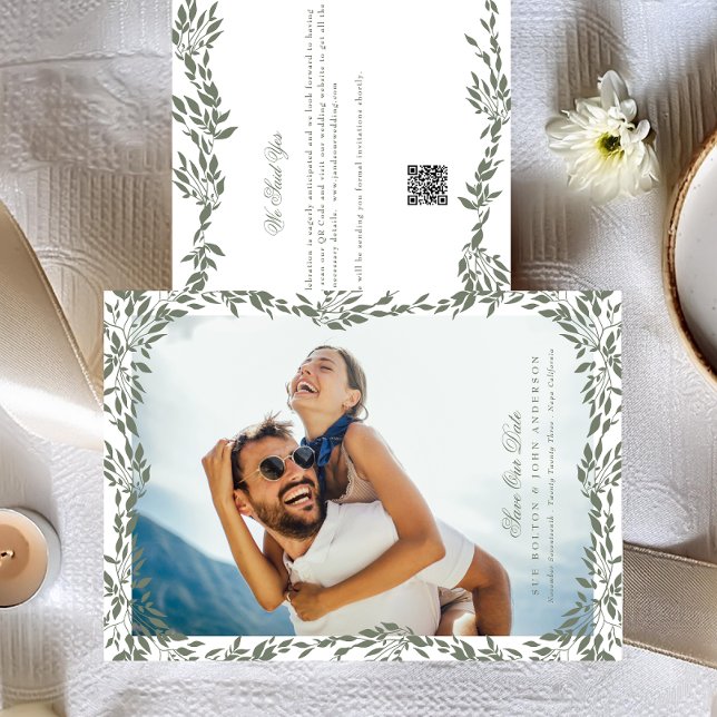 Foto QR CODE Hochzeitskamera Wreath Sage Green Fra Save The Date (Von Creator hochgeladen)