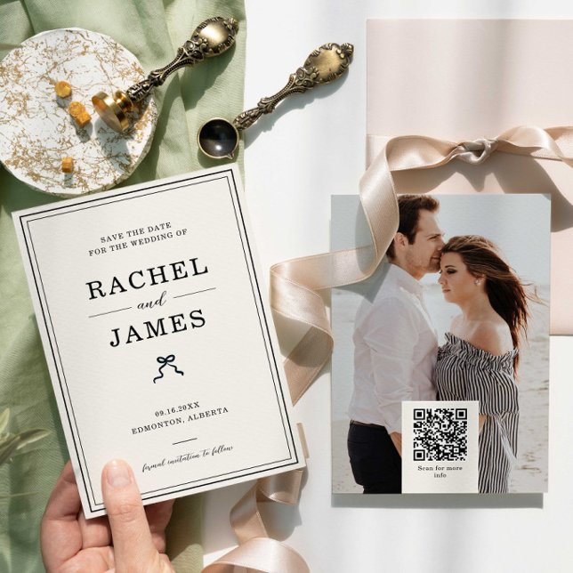 Foto QR Code Minimalist Schleife Hochzeit Coquette Save The Date (Von Creator hochgeladen)