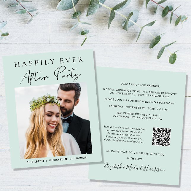 Foto QR Code Mint Hochzeitsempfang Einladung (Von Creator hochgeladen)