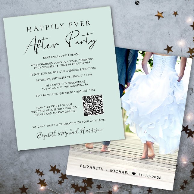 Foto QR Code Mint Hochzeitsempfang Einladung (Your love story deserves a grand celebration!)