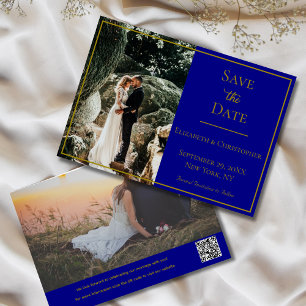 Foto QR Code Navy Blau Gold Elegante Hochzeit Save The Date