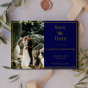 Foto QR Code Navy Blau Gold Elegante Hochzeit  Save The Date