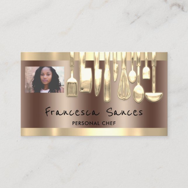 Foto QR Code Persönlicher Koch Cooking Gold Messer Visitenkarte (Vorderseite)