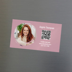 Foto QR Code Pink Moderne Magnetische Visitenkarte
