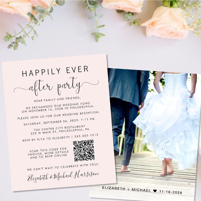 Foto QR Code Rosa Hochzeitsempfang Einladung (Your love story deserves a grand celebration!)