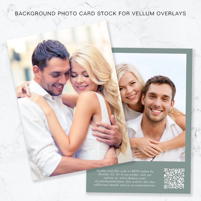 Foto QR Code Sage Green Background Vellum Overlay Einladung (Von Creator hochgeladen)