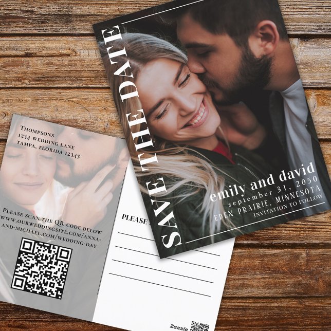 Foto QR Code Save the Date Modern Minimalistisch Postkarte (Von Creator hochgeladen)