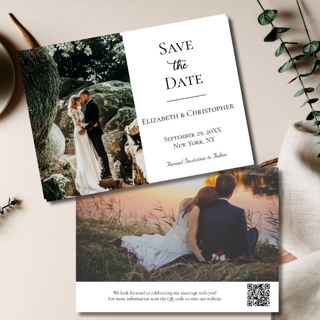 Foto QR Code Schwarz-weiß Formal Elegante Hochzeit Save The Date (Photo QR Code elegant Black White Wedding Save the Date invitation Card)