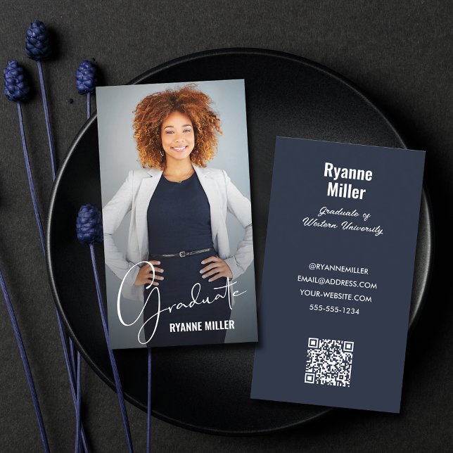 Foto QR-Code Telefonnummerkarte (Graduate Calling Cards at PartyInvitationShop.com)