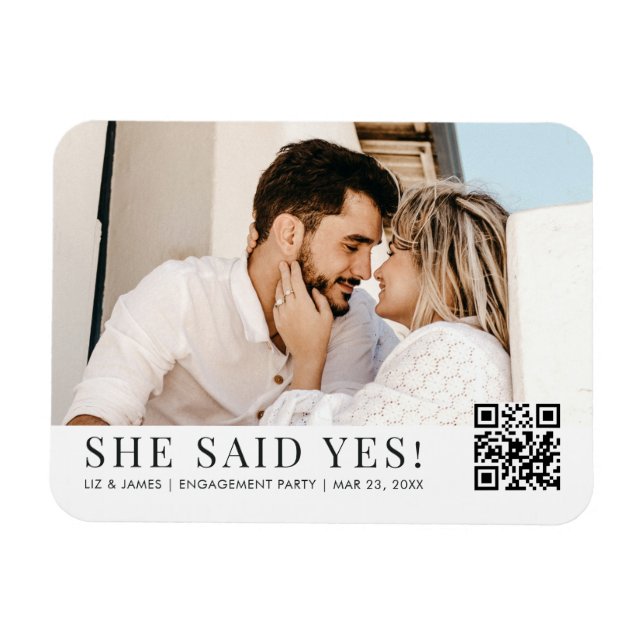 Foto QR Code Trendy Engagement Party Einladung Magnet (Horizontal)