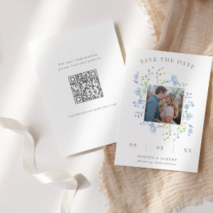 Foto QR (Light Blue Floral Frame) Save The Date