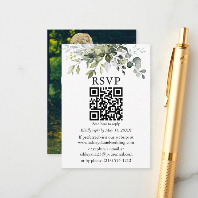 Foto QR Wedding RSVP für Aquarellpflanzen Begleitkarte (Vorderseite/Rückseite Beispiel)