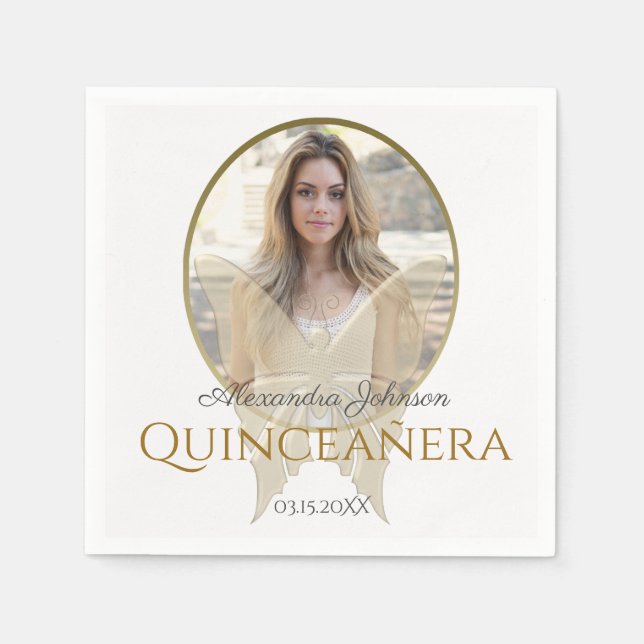 Foto Quinceanera 15. Geburtstag Goldschmetterling Serviette (Vorderseite)