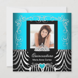 Foto Quinceanera 15. Geburtstag Teal Blau Zebra Einladung