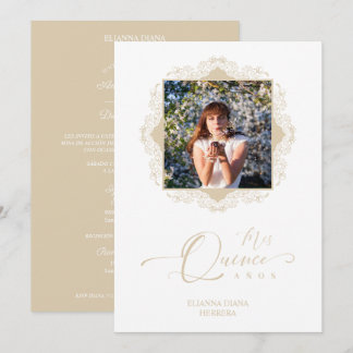 Foto Quinceañera Español Efecto Encaje Dorado Einladung