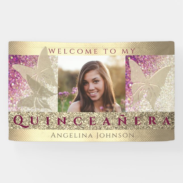 Foto Quinceanera Geburtstag Banner (Horizontal)