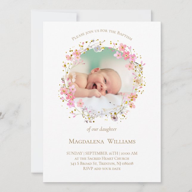 Foto-Rahmen für Blume | Tauflanung Einladung (Vorderseite)