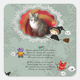 Foto Rahmen mit Hexe, Monster, Geist, Katze Quadratischer Aufkleber