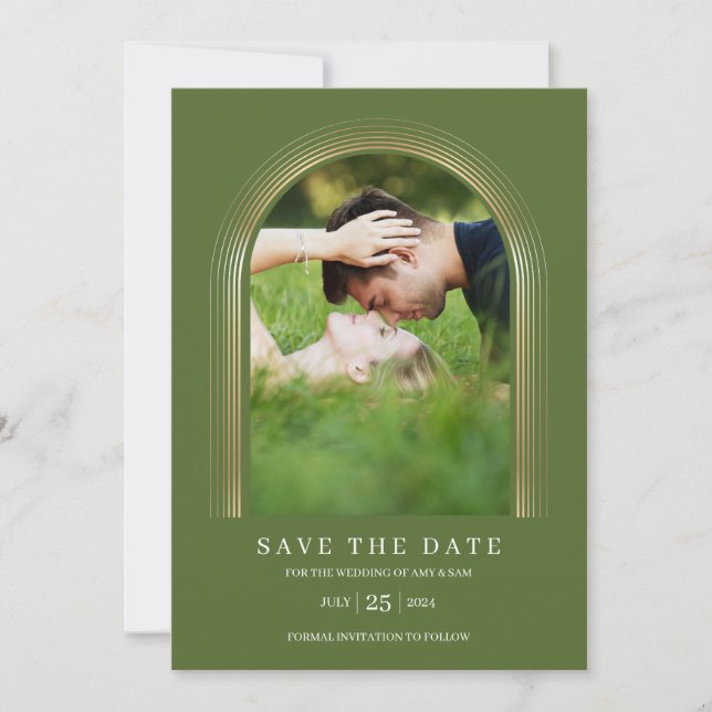 Foto Rahmen Personalisiert Olive Green Gold Elegan Save The Date (Vorderseite)