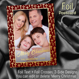 Foto-Rahmentext aus Burgund Rot und Gold Folien Feiertagspostkarte