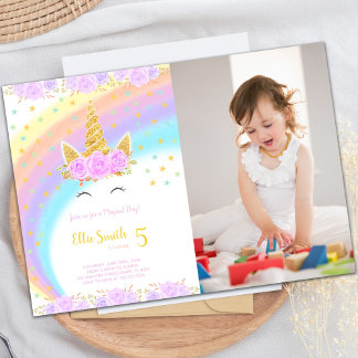 Foto Rainbow Unicorn Einladung zum Geburtstag