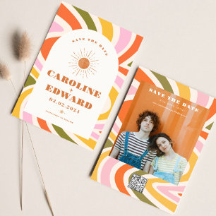 Foto Rainbow Wavy Groovy Save the Date Qr Code