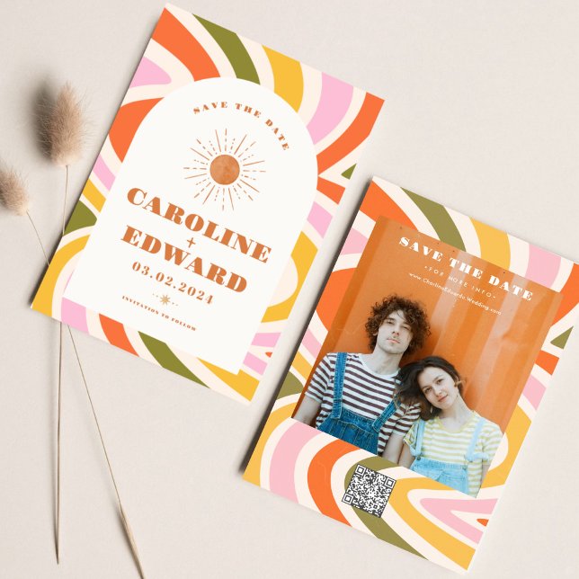 Foto Rainbow Wavy Groovy Save the Date Qr Code (Von Creator hochgeladen)