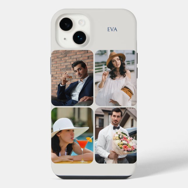 Foto-Raster 4 Bilder Name oder Initialen Neutral iPhone Hülle (Rückseite)