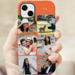 Foto-Raster 6 Bilder Name oder Anfangsbuchstaben O Case-Mate iPhone 14 Plus Hülle<br><div class="desc">Modernes Foto Collage iPhone Gehäuse personalisiert mit Ihrem Namen oder Initialen und 6 Ihrer Lieblingsfotos. Die Fotovorlage zeigt Ihre Fotos automatisch im quadratischen Format mit abgerundeten Ecken an. Die Telefonabdeckung ist in Orange gedruckt - obwohl Sie gerne eine oder alle Farben im Design-Tool ändern können. Für das iPhone 14 Plus...</div>