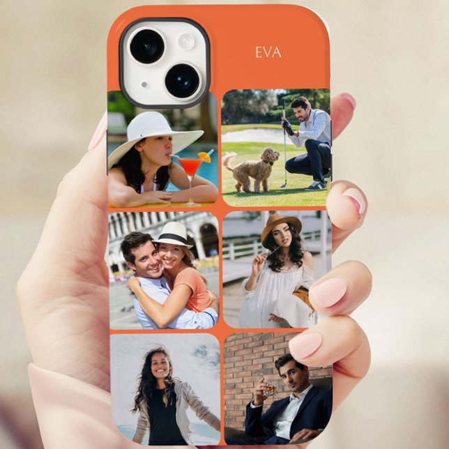 Foto-Raster 6 Bilder Name oder Anfangsbuchstaben O Case-Mate iPhone Hülle (Orange personalized iphone case with 6 picture photo collage by Darling & May)