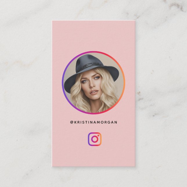 Foto-Raster von Instagram folgen Profil Rosa Visitenkarte (Vorderseite)