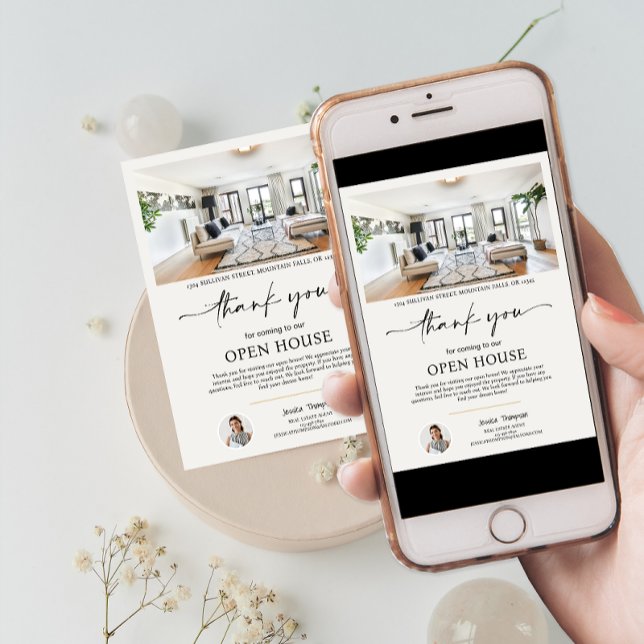 Foto Real Anwesen Open House Script Danke Karte (Photo Real Estate Open House Script Thank You Card)