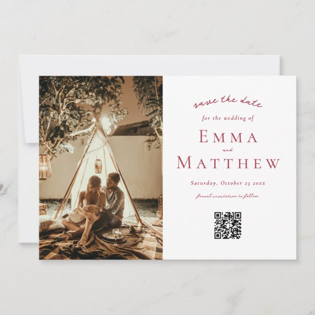 Foto Red Arabic Tile Pattern with QR Save The Date (Vorderseite)