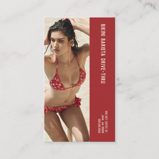 Foto Red Bikini Barista Doppelzahl Kaffee Treuekarte (Vorderseite)
