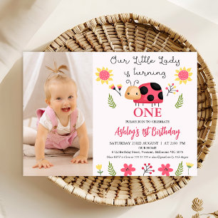 Foto Red Black Little Ladybug 1. Geburtstag Einladung