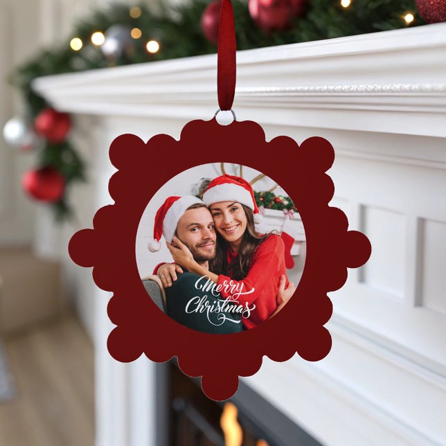 Foto Red Christmas Ornament Karte (Photo Red Christmas Ornament Card)