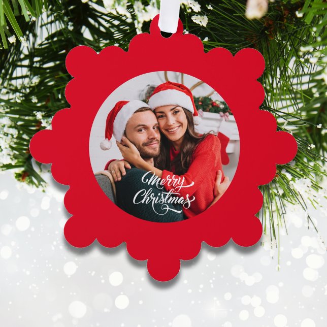 Foto Red Christmas Ornament Karte (Photo Red Christmas Ornament Card)