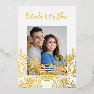 Foto Red Gold Chinese Wedding Folieneinladung