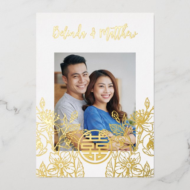 Foto Red Gold Chinese Wedding Folieneinladung (Vorderseite)