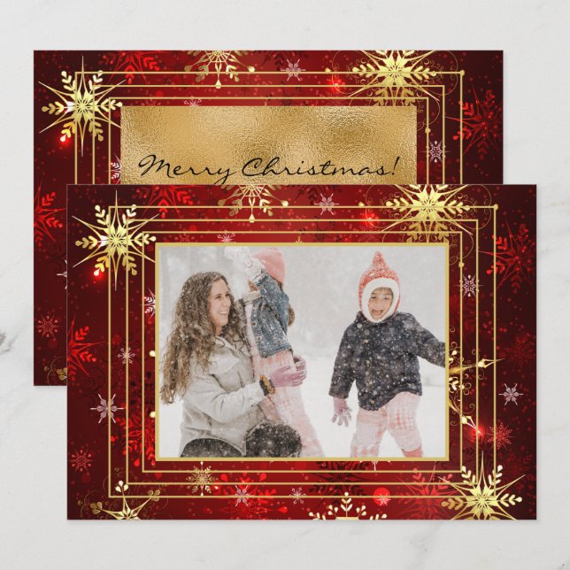 Foto Red Gold Snowflake Weihnachten Weihnachten (Vorne/Hinten)