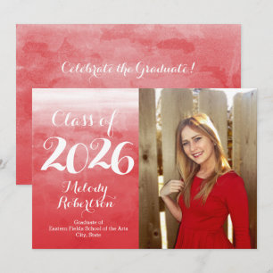 Foto Red Watercolor Class of 2019 Abschluss Einladung