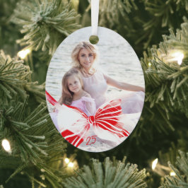 Foto Red White Kariert Bow Keepake Datum Weihnacht Ornament Aus Metall