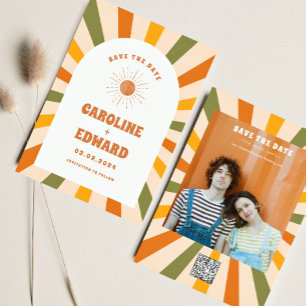 Foto Regenbogen Wellig Groovy Save the Date Qr Cod