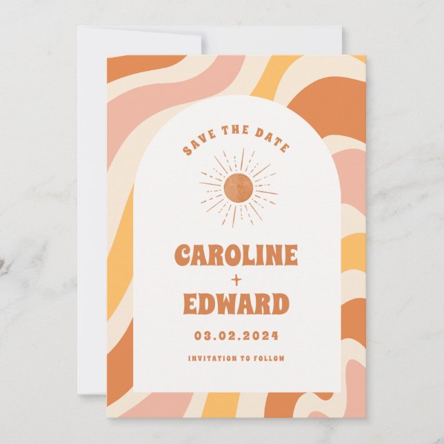 Foto Regenbogen Wellig Groovy Save the Date Qr Cod (Vorderseite)