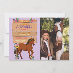 Foto Reiten Party Einladung Pony Lila